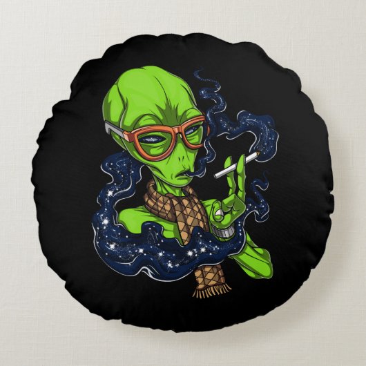 Hipster Alien Space Roken, buitenaardse Rond Kussen (Voorkant)