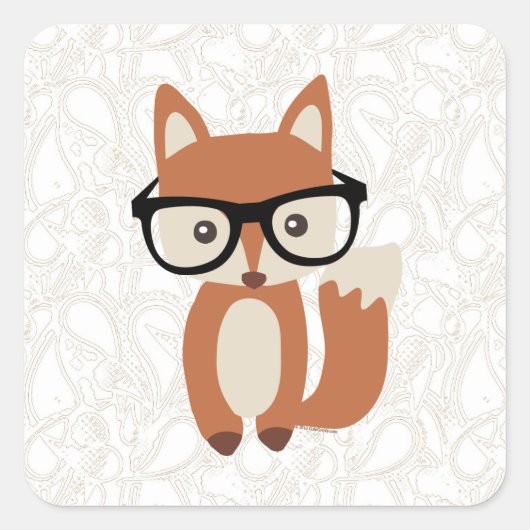 Hipster Baby Fox met bril Vierkante Sticker (Voorkant)