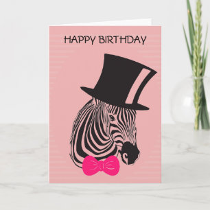 Hipster Birthday Zebra met bovenste hoed Kaart