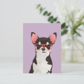Hipster Black en White Coat Chihuahua Briefkaart (Staand voorkant)