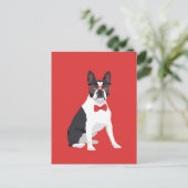 Hipster Boston Terrier met Red Glasses & Bow Strop Briefkaart (Staand voorkant)