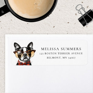 Hipster Boston Terrier Retouradreslabel Etiket