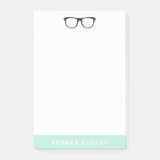 Hipster bril en zachte mint blauw post-it® notes (Voorkant)