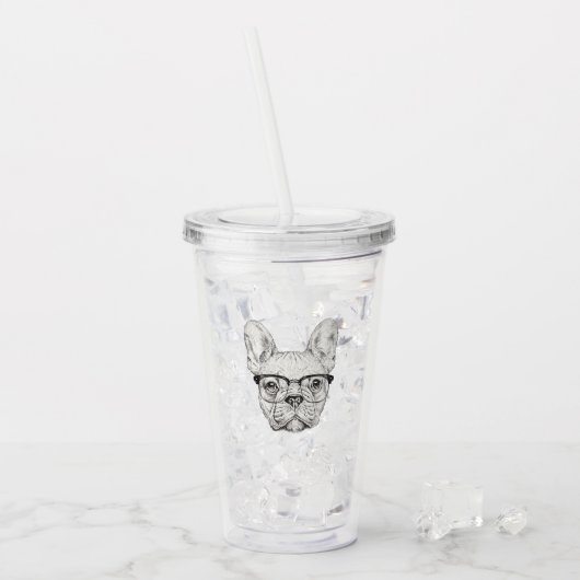 Hipster Bulldog Acryl Drinkbeker (Voorkant ijs)