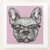 Hipster Bulldog Glazen Onderzetter (Voorkant)