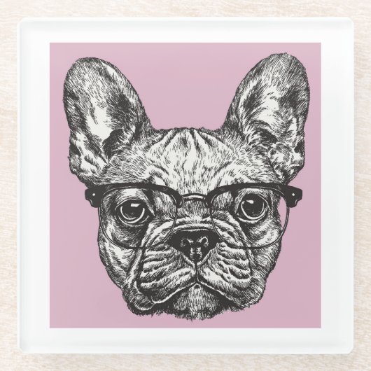 Hipster Bulldog Glazen Onderzetter (Voorkant)