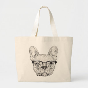 Hipster Bulldog Grote Tote Bag