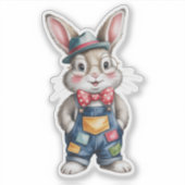 Hipster Bunny Boy Baby Shower Sticker (Voorkant)