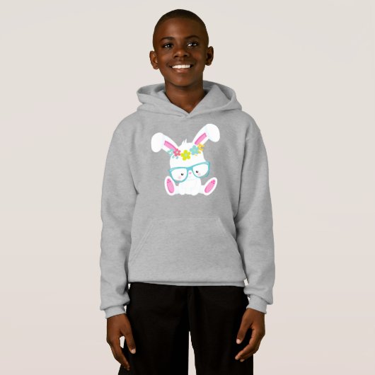 Hipster Bunny met bril, konijn, bloemen (Voorkant volledig)