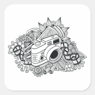 Hipster Camera Doodle Vierkante Sticker
