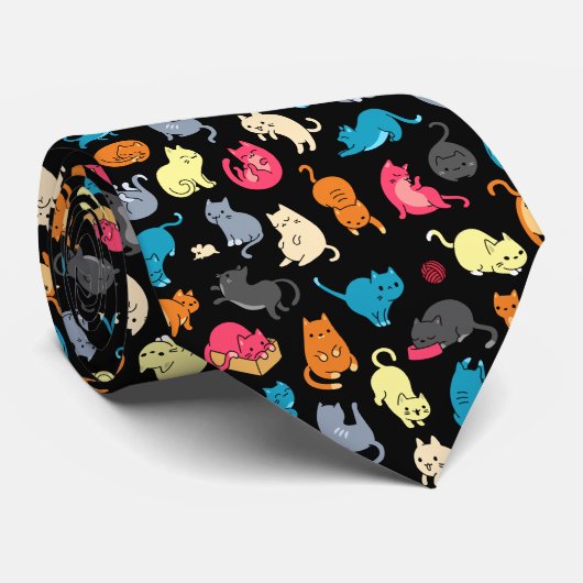 Hipster Cartoon Cats Necktie Stropdas (Opgerold)