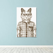 Hipster Cat Canvas Afdruk (Insitu (Houten vloer))