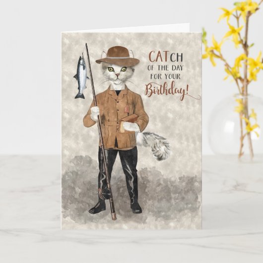 Hipster Cat Viste Thmed Funny Birthday Kaart (Gele Bloem)