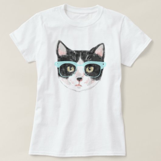 Hipster Cat (zwart en wit) T-shirt (Design voorkant)