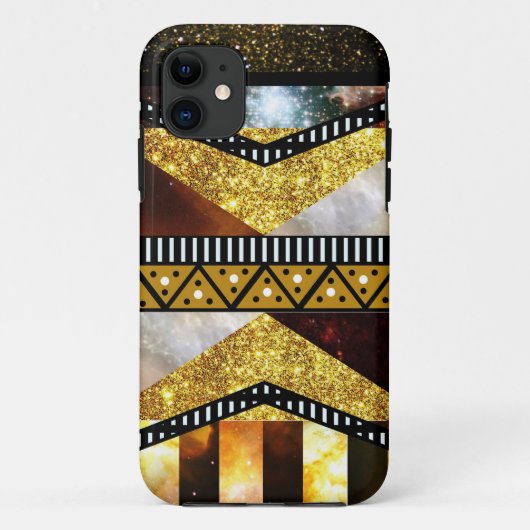 Hipster Chic Golden Faux Glitter Galaxy Aztec Case-Mate iPhone Case (Achterkant)