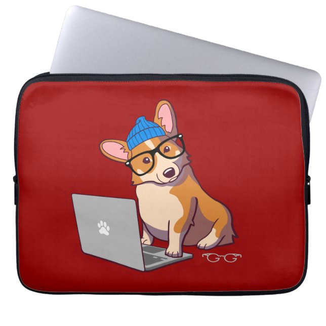 Hipster Corgi 2 (zonder tekst) Laptop Sleeve (Voorkant)