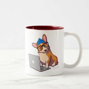 Hipster Corgi 2 (zonder tekst) Tweekleurige Koffiemok