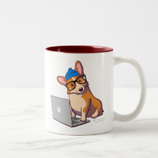 Hipster Corgi 2 (zonder tekst) Tweekleurige Koffiemok
