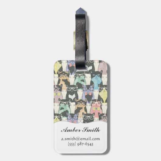 Hipster Cute Cats Pattern Bagagelabel (Achterkant verticaal)
