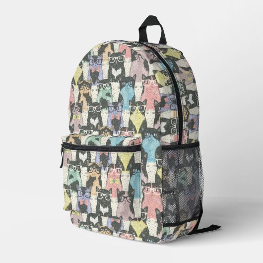 Hipster Cute Cats Pattern Bedrukte Rugzak (Achterkant Hoek Rechts)