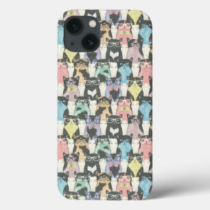 Hipster Cute Cats Pattern iPhone 13 Hoesje
