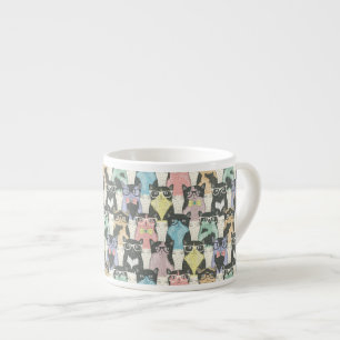 Hipster Cute Cats Pattern Espresso Kop