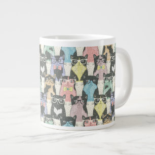 Hipster Cute Cats Pattern Extra Grote Mok