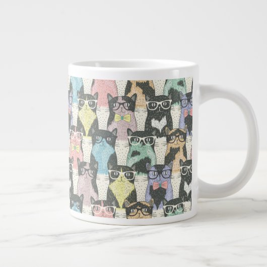 Hipster Cute Cats Pattern Extra Grote Mok (Rechts)