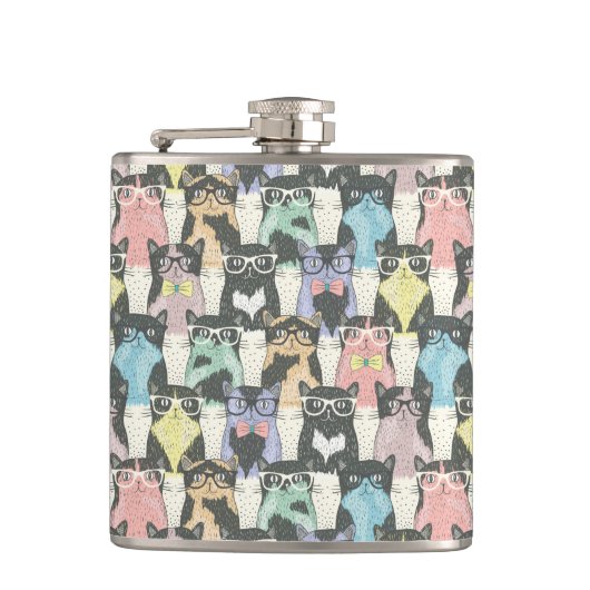 Hipster Cute Cats Pattern Heupfles (Voorkant)