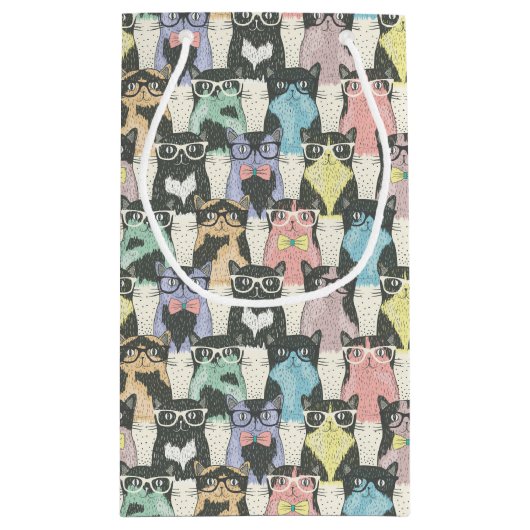 Hipster Cute Cats Pattern Klein Cadeauzakje (Achterkant)