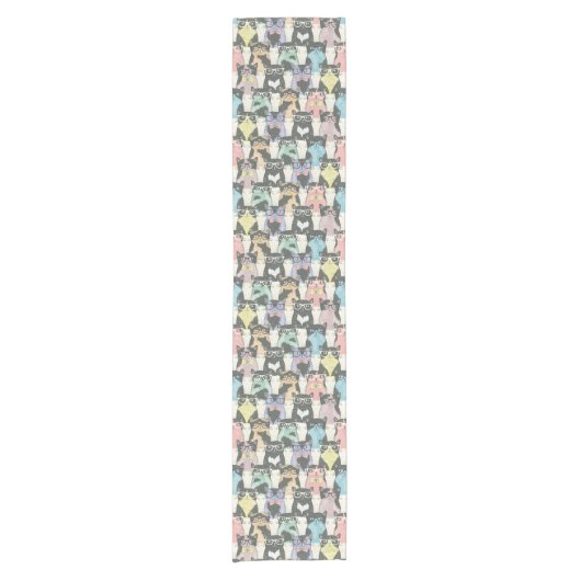 Hipster Cute Cats Pattern Korte Tafelloper (Voorkant)