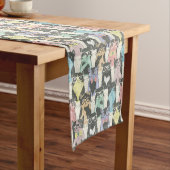 Hipster Cute Cats Pattern Korte Tafelloper (Voorbeeld)
