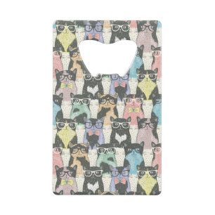 Hipster Cute Cats Pattern Kredietkaart Flessenopener