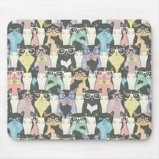 Hipster Cute Cats Pattern Muismat (Voorkant)