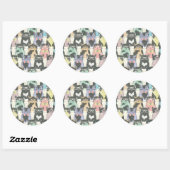 Hipster Cute Cats Pattern Ronde Sticker (Vel)
