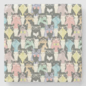 Hipster Cute Cats Pattern Stenen Onderzetter (Voorkant)