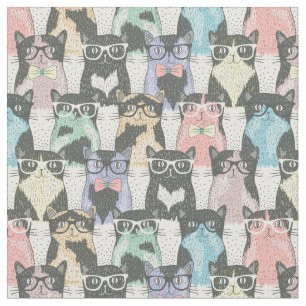 Hipster Cute Cats Pattern Stof