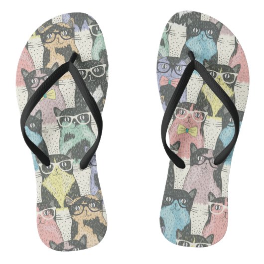 Hipster Cute Cats Pattern Teenslippers (Voetbed)