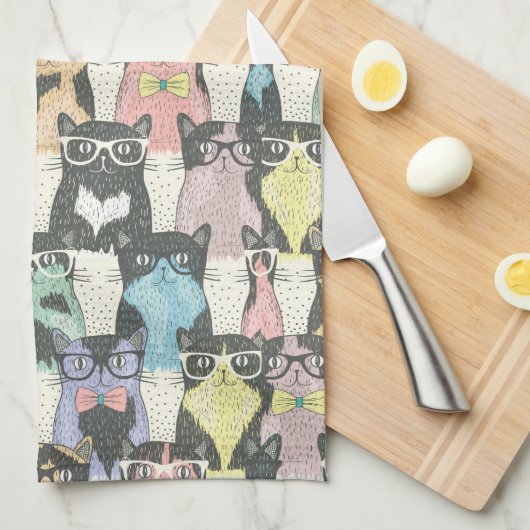 Hipster Cute Cats Pattern Theedoek (Quarter Fold)