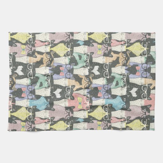 Hipster Cute Cats Pattern Theedoek (Horizontaal)