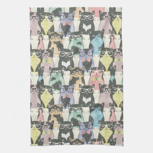 Hipster Cute Cats Pattern Theedoek (Verticaal)