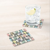 Hipster Cute Cats Pattern Vierkante Kartonnen Onderzetter (Insitu)