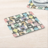Hipster Cute Cats Pattern Vierkante Kartonnen Onderzetter (Schuin)