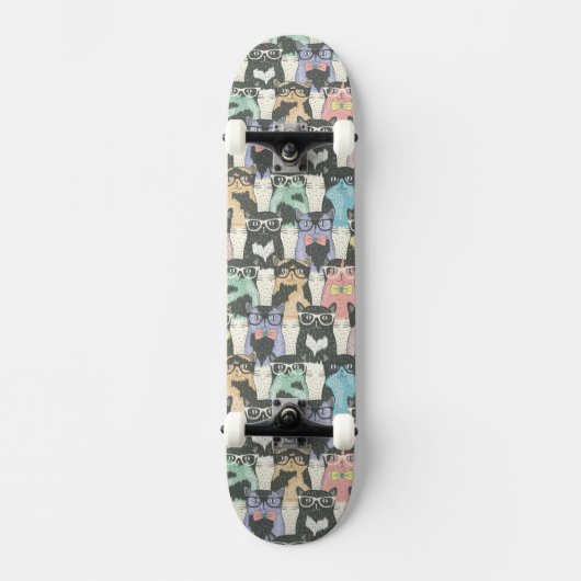 Hipster Cute Katten Patroon Skateboard (Voorkant)