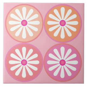Hipster daisy cirkels in warme roze tinten tegeltje