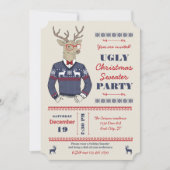 Hipster Deer Ugly Christmas Sweater Invitation (Devant)