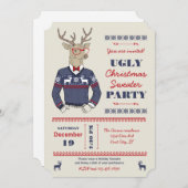 Hipster Deer Ugly Christmas Sweater Invitation (Devant / Derrière)