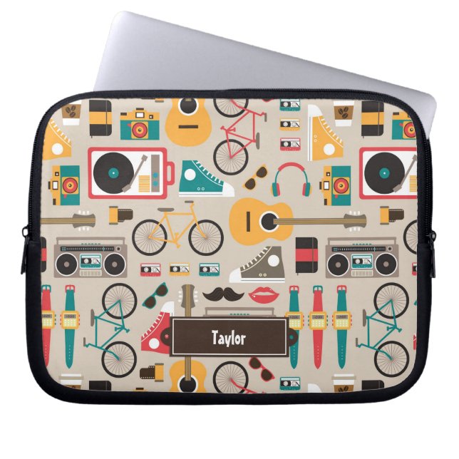 Hipster Dingen Patroon (Cinereous) Laptop Sleeve (Voorkant)