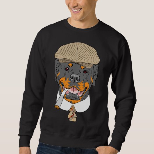 Hipster Dog Rottweiler fokt in een bruin Pet met e Trui (Voorkant)