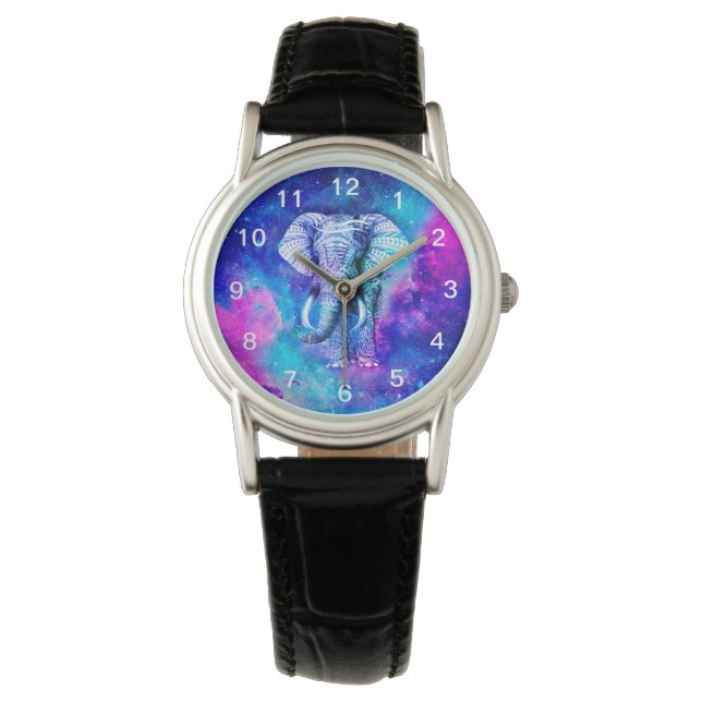 Hipster Elephant Nebula Space Horloge (Voorkant)